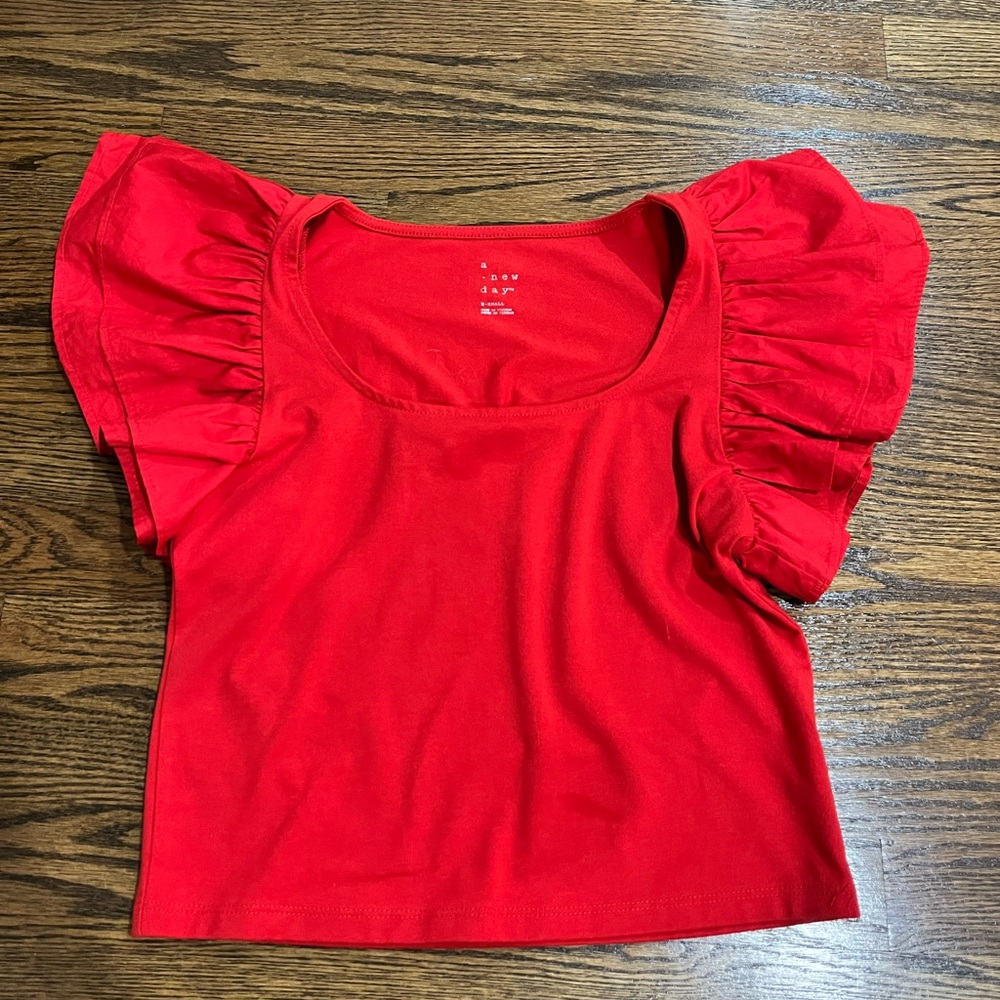 A new day Red Ruffle Sleeve Blouse